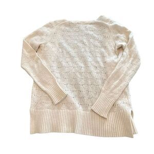 LOFT Women's Cream Wool Blend Open Front Duster Knit Cardigan Sweater Medium